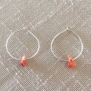 HAND CRAFTED Carnelian Agate Earrings Orange Small Hoops